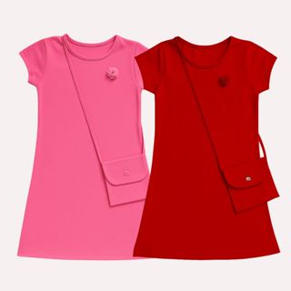 Kit 2 Peças Vestido Cotton Algodão Feminino Infantil Menina Verão Com Bolsinha em Oferta na Shopee