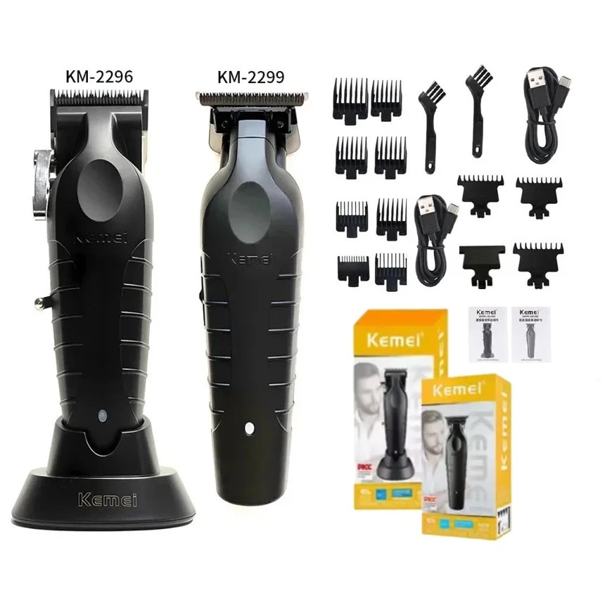Kit 02 Máquinas Profissional Kemei 2296 de Corte 2299 de Acabamento Cor Preto