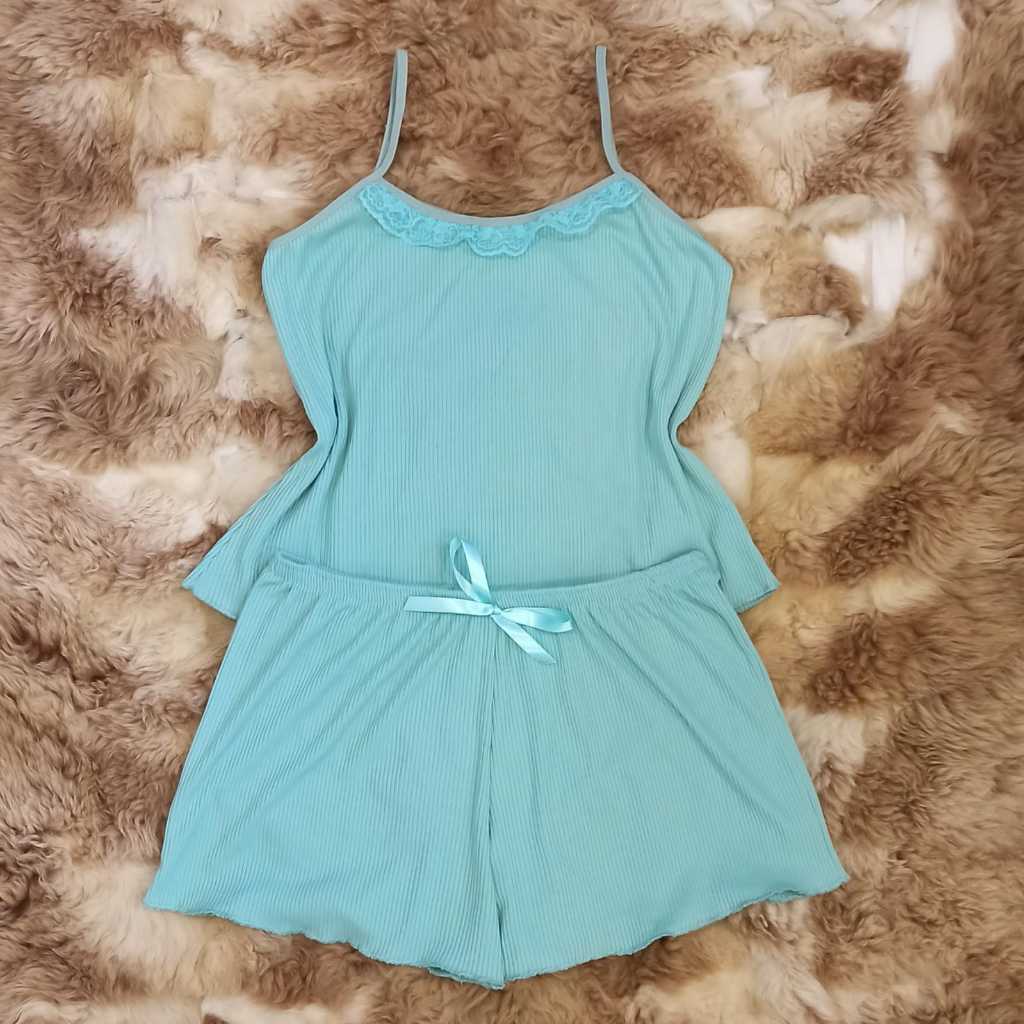 Baby Doll Alça Canelado com Renda