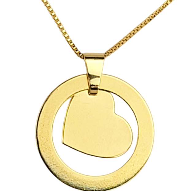 Colar Vazado Coração Duo Banhado Ouro 18K, Ouro Branco e Ouro Rosé, Personalizado com Fotos, Frases. Gravação a Laser HD