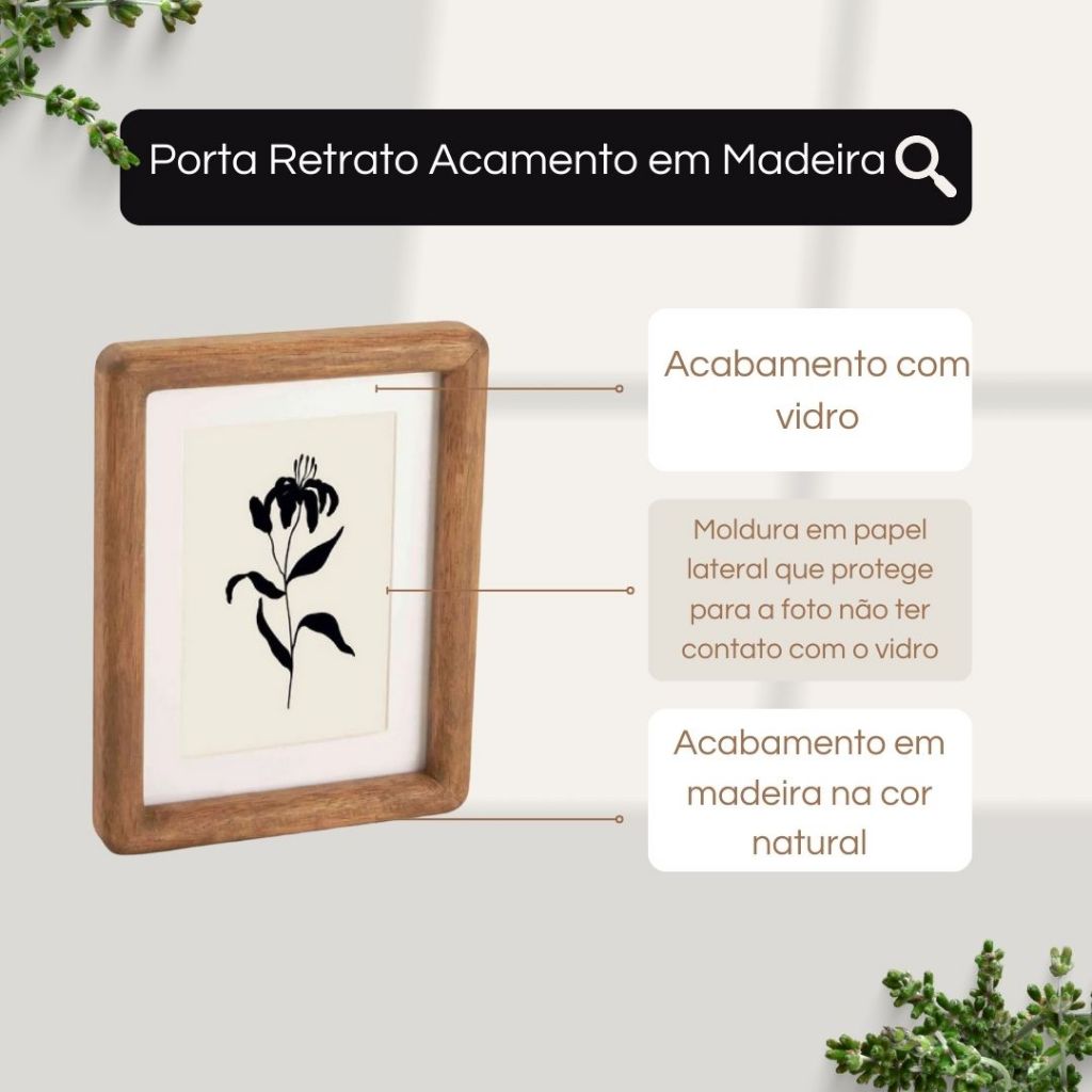 Detalhes do Kit 2 Porta Retratos Madeira Natural Moldura Com Vidro Elegante Fotos 10x15