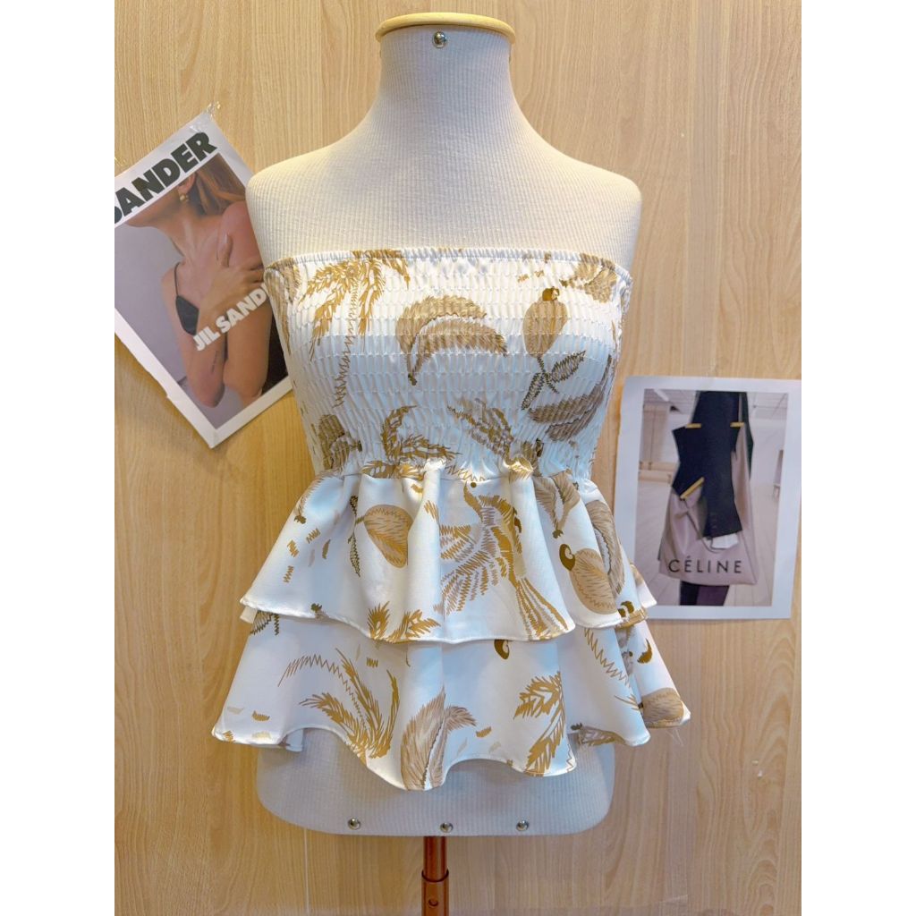 Blusa feminina de viscose sem mangas e sem alças com bainha franzida, em Oferta na Shopee