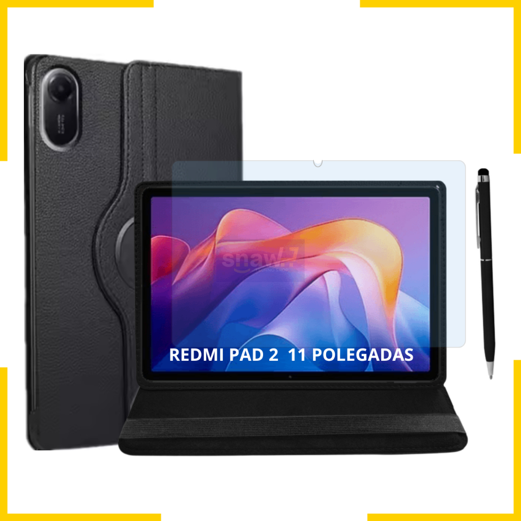 Capa Giratória 360° Para tablet Redmi Pad 2 + Película de vidro temperado + Caneta