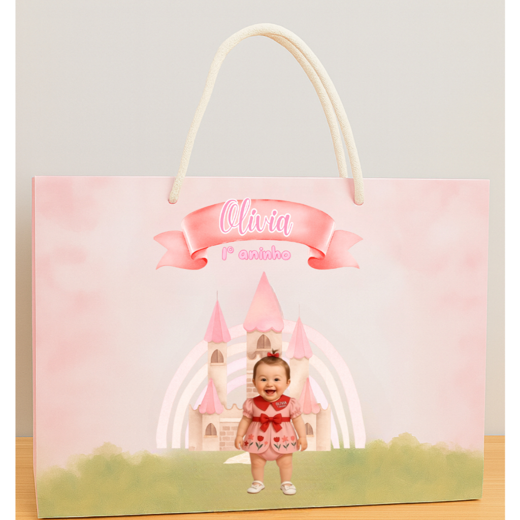 Sacolinha personalizada Princesa Castelo | Lembrancinha baby Carton - DESMONTADAS