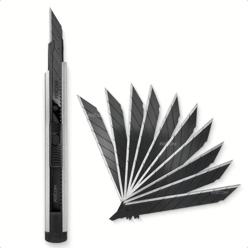 Kit Estilete Profissional 30 Graus + 10 Lâmina Black 9mm Aço Carbono