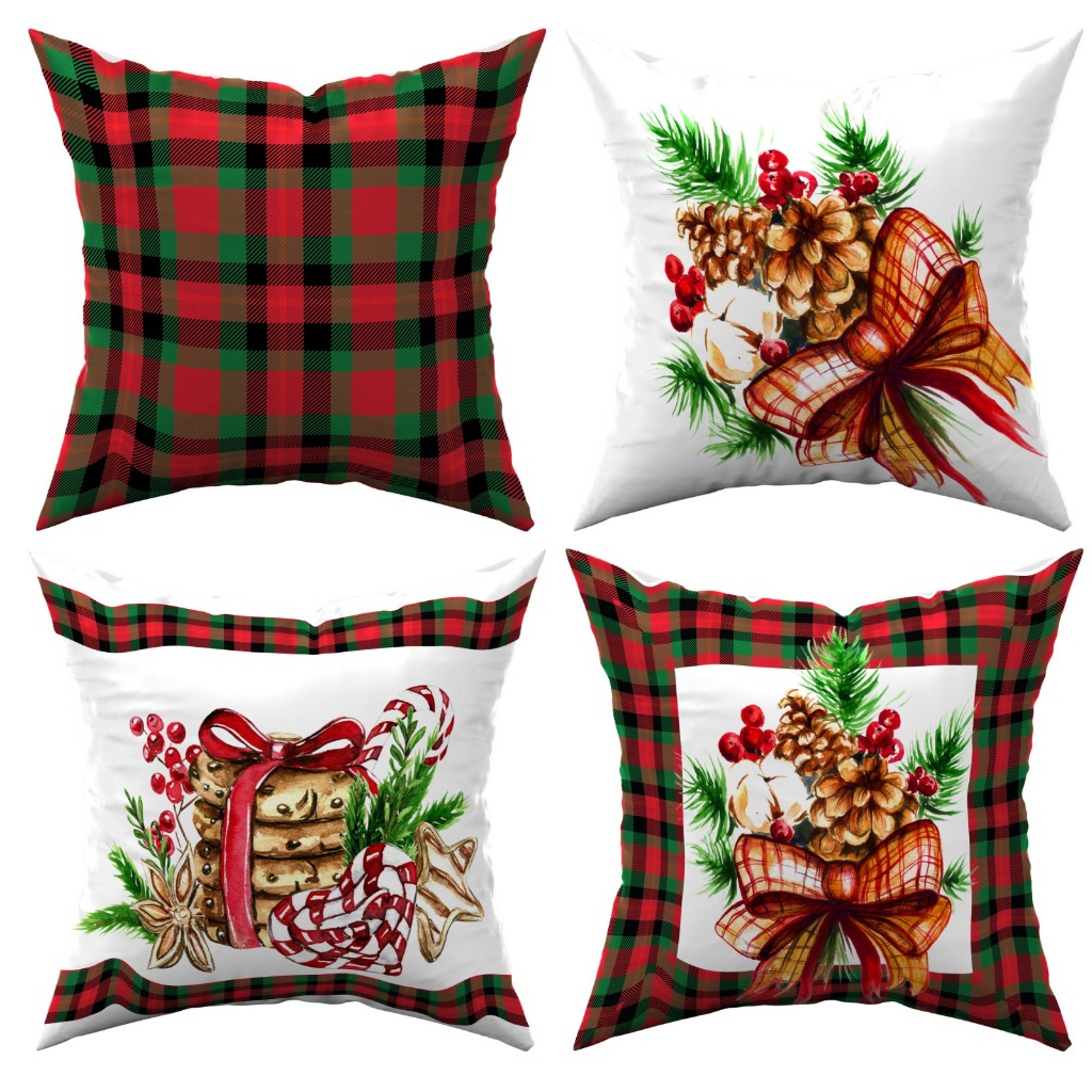 Kit 4 Capas Almofada Natal 45x45cm – Ideal para Sala, Quarto ,Sofá, Poltrona  e Decoração