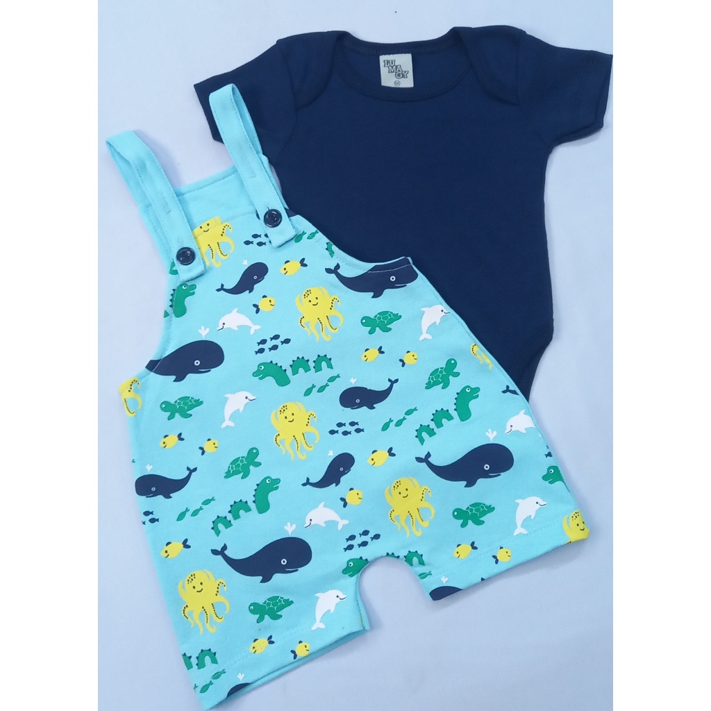 Conjunto  macacão com body manga curta menino roupas de verão em Oferta na Shopee