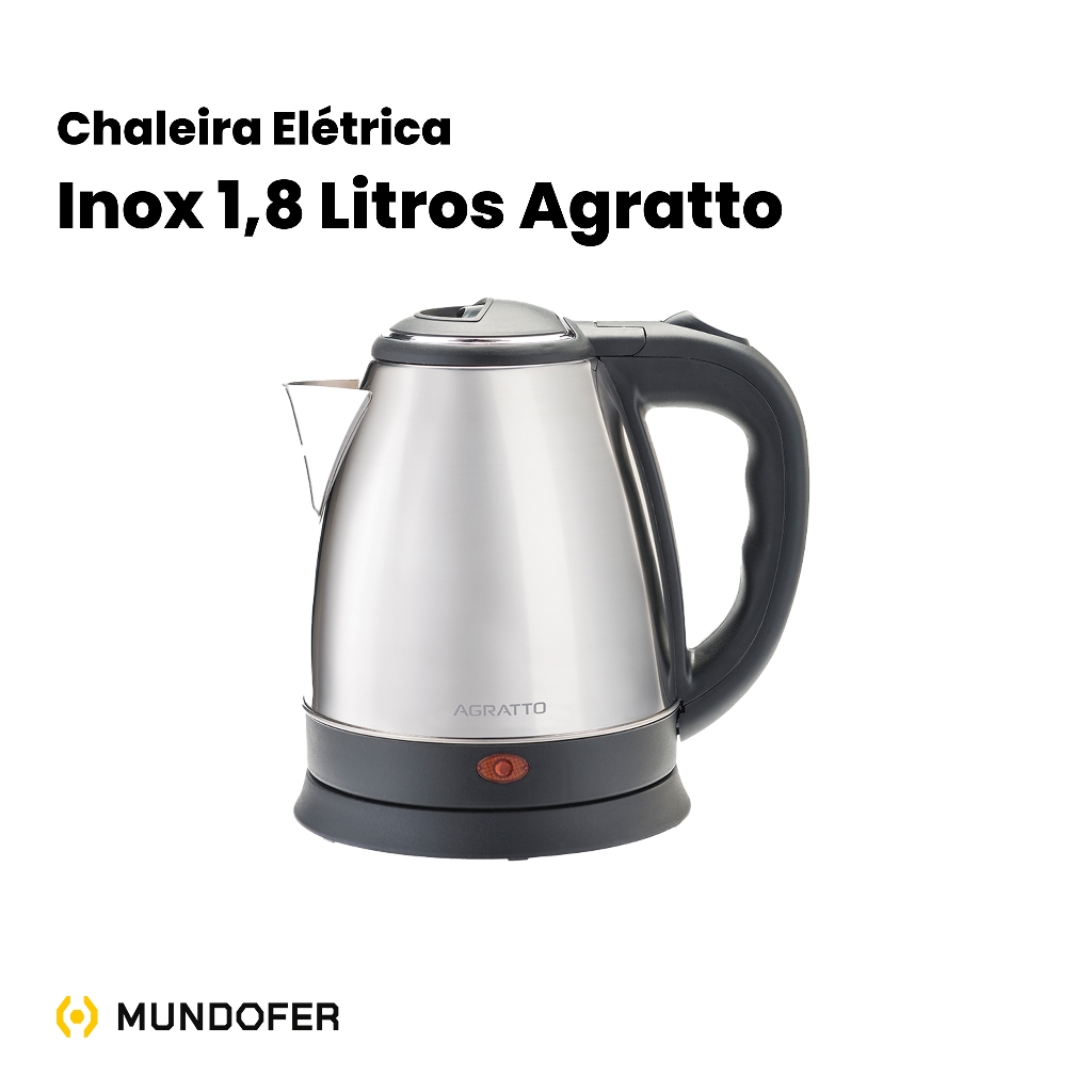 1,8 Litros  Chaleira Elétrica Inox Térmica com Desligamento Automático, Luz Indicadora e Base 360º Aquecimento Rápido