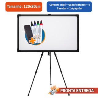 Kit Quadro Branco 120x80cm + Tripé Cavalete Stalo Regulável + 4 Canetas + 1 Apagador | Lousa Branca em Oferta na Shopee
