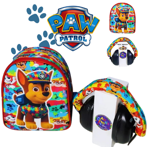 KIT Abafador Acolchoado Personalizado Patrulha Canina Autista + Mochila Protetor ruídos auricular fone abafador em Oferta na Shopee