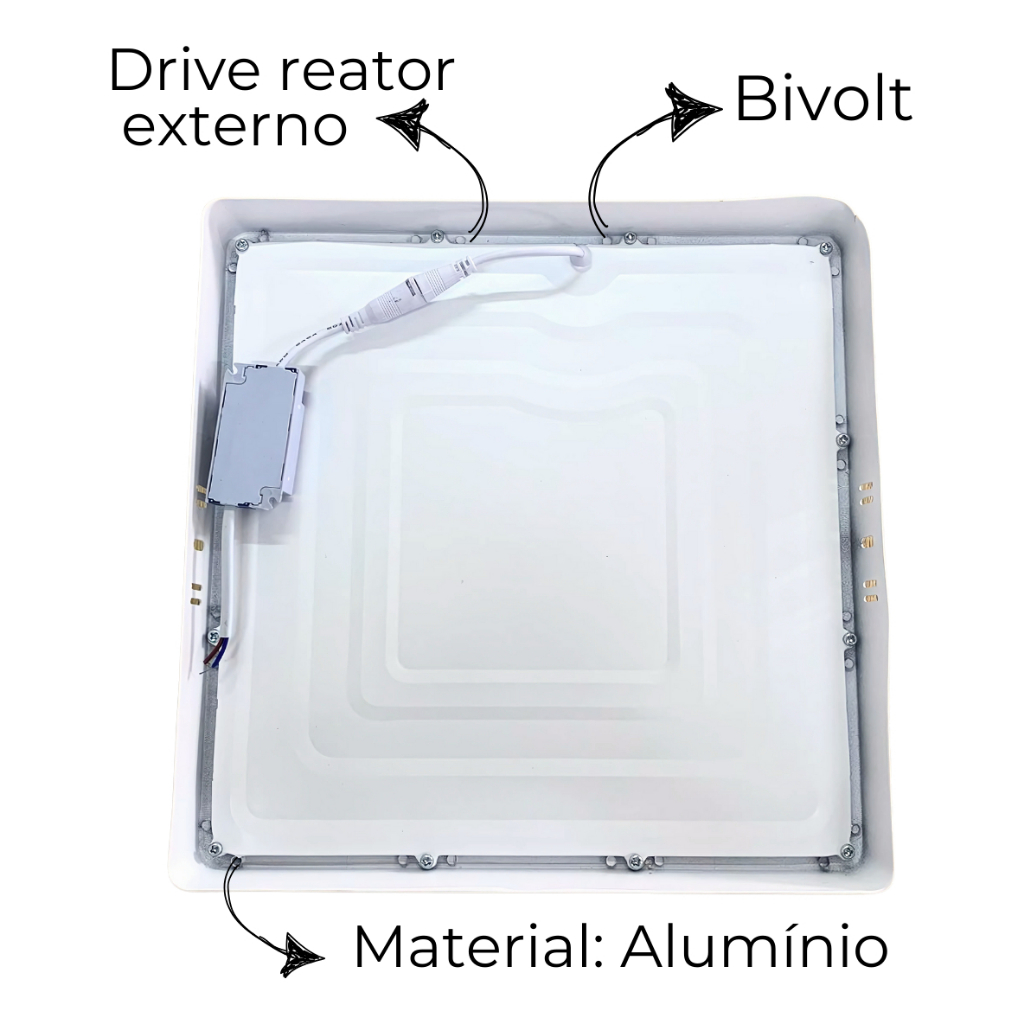 Plafon LED 32W 30x30 Sobrepor Branco Frio 6500K Bivolt Kit 4 Unidades
