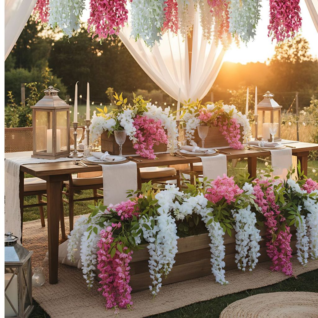 Kit Cerejeira Artificial Pendente Grande Ramos de Glicínia Flores Para Decoração de Suspensa FULL
