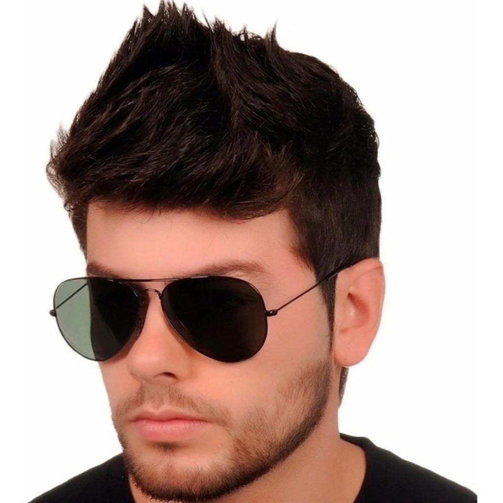 Óculos de Sol Aviador Armação Metal Preta Lentes Cristal Classico Proteção UV400