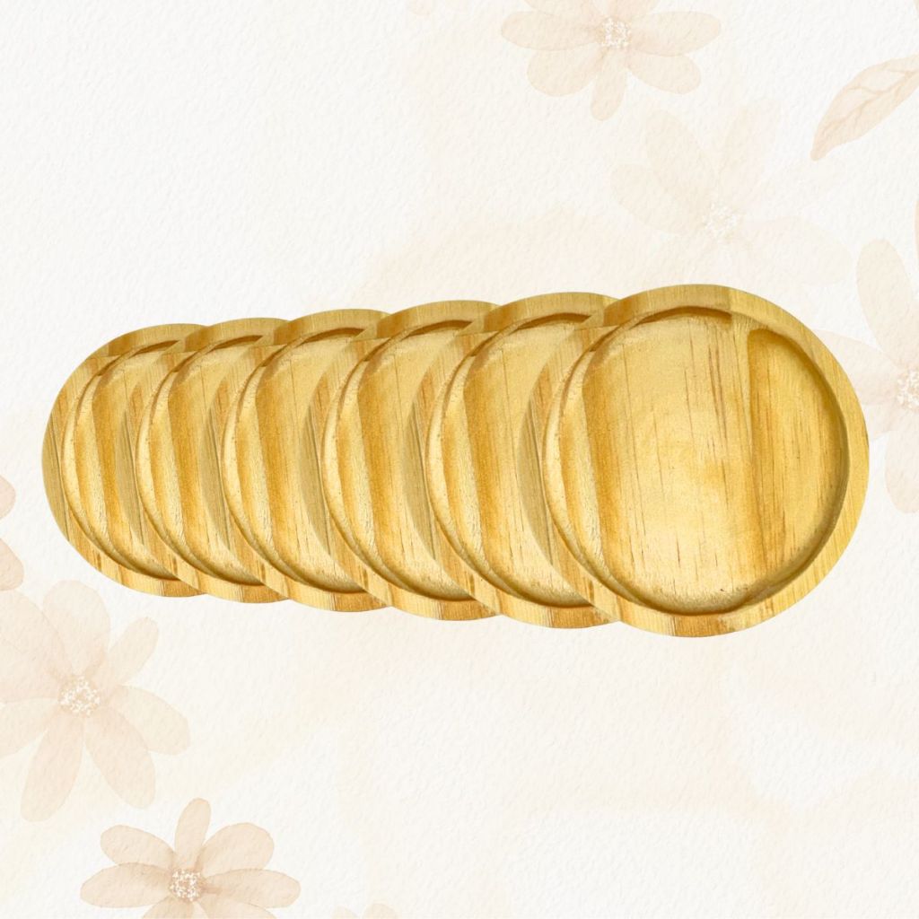 Kit Jogo de Pires Em Madeira Pinus Café Chá Mesa Posta Xícaras Redondo