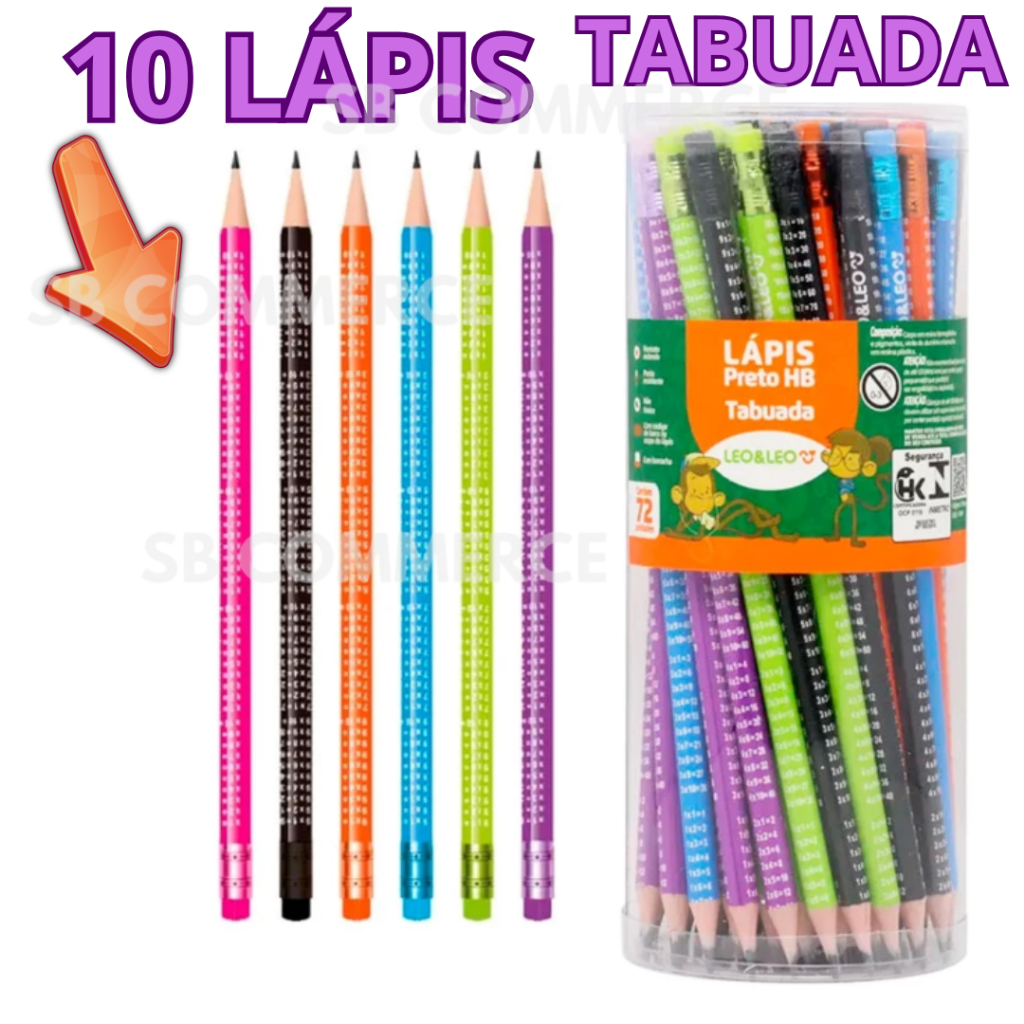 Lápis HB TABUADA DE ESCREVER Com Borracha Leo &Leo 10 UNIDADES em Oferta na Shopee