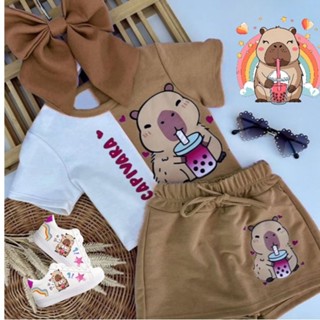 CONJUNTO INFANTIL/JUVENIL CAPIVARA BLUSA+SHORT SAIA em Oferta na Shopee