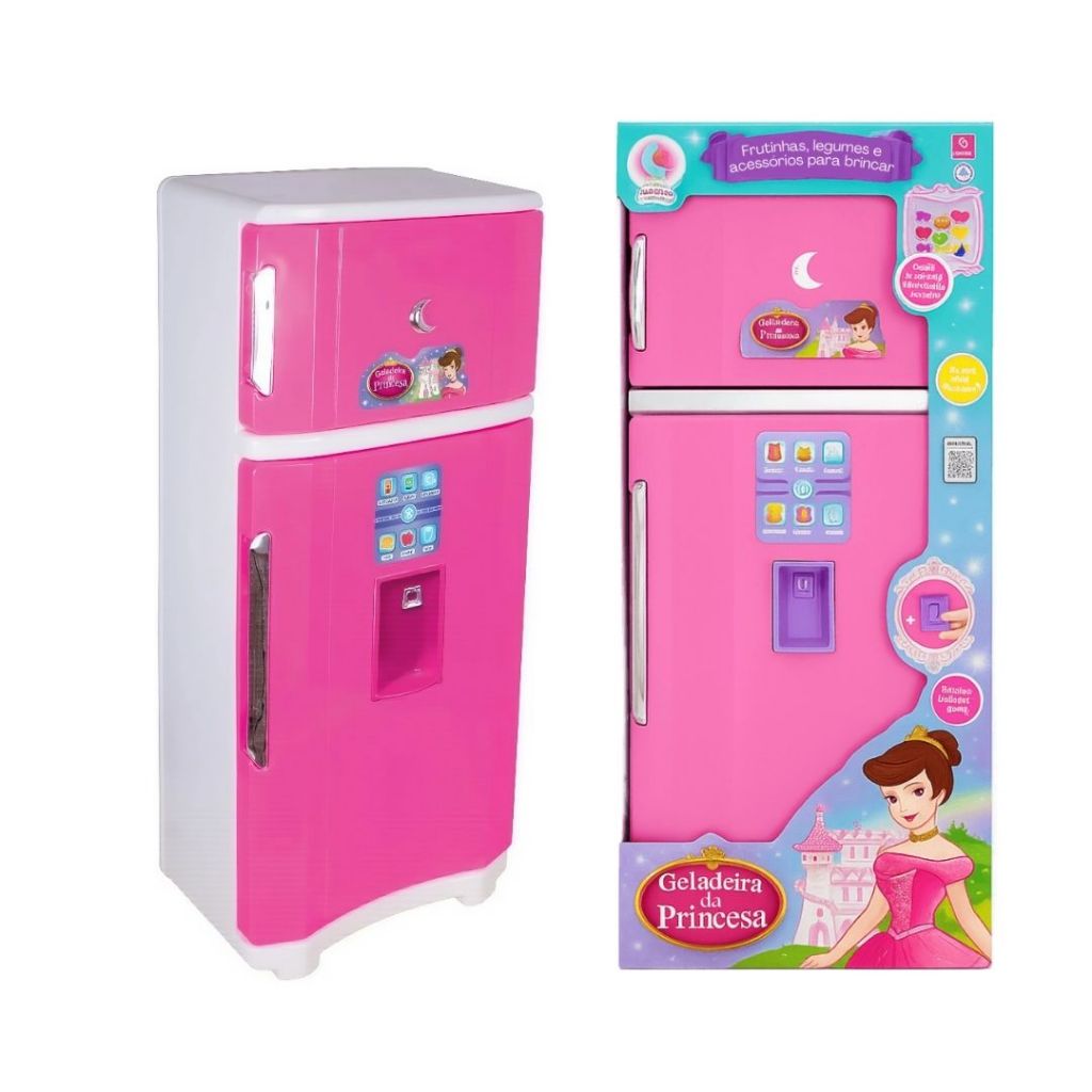 Geladeira Duplex Cristal Brinquedo Infantil Grande Fashion Frutinhas Congelador Menina Divertido
