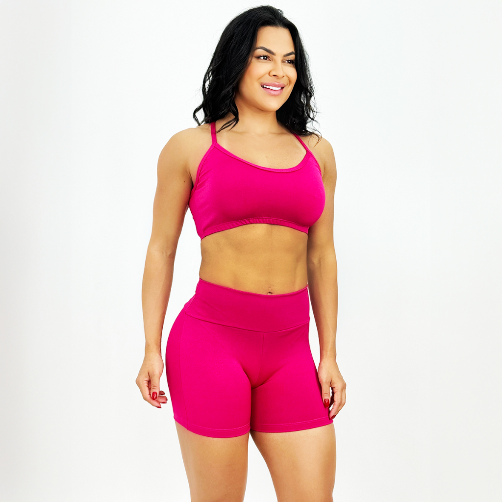 Conjunto Academia Feminino 2 Peças Short e Top Alta Sustentação Fitness Leg Suplex Shortinho Curto