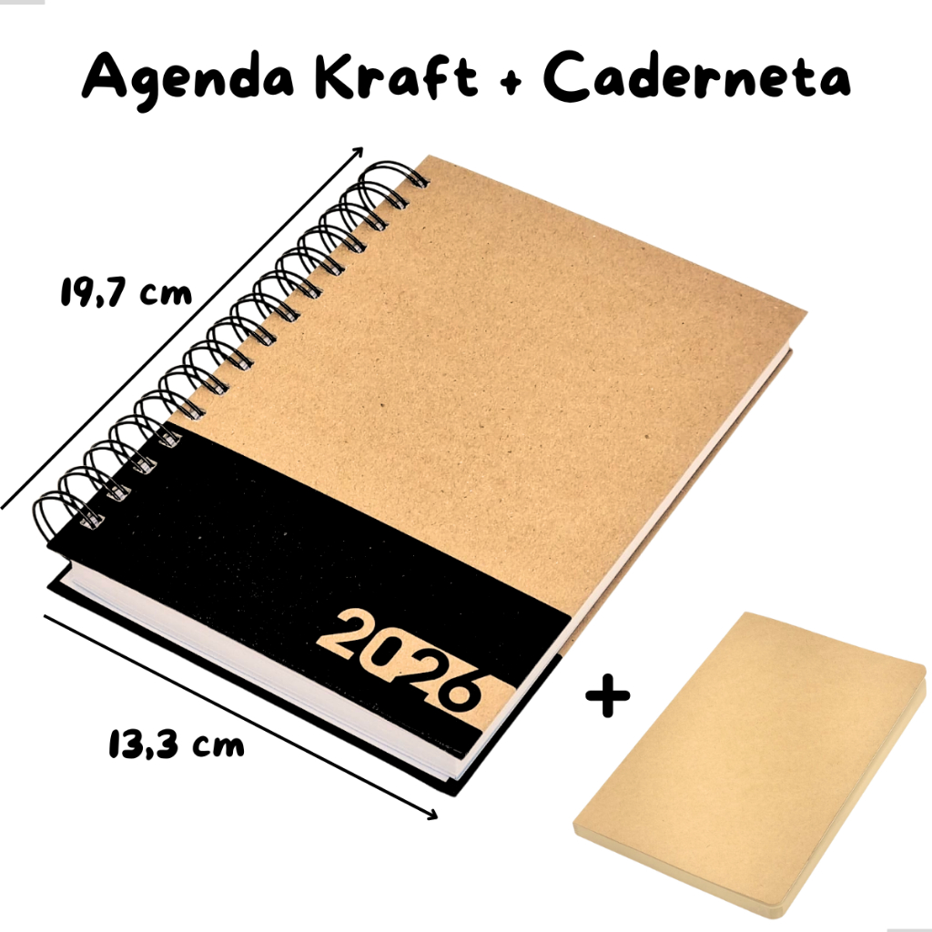 Agenda Diária Espiral Executiva Kraft Ecológica Planner 360 pág + Caderneta Kraft Executiva sem Pauta