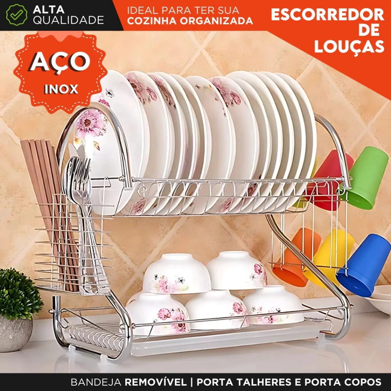 Escorredor de Louças em Inox 2 Andares