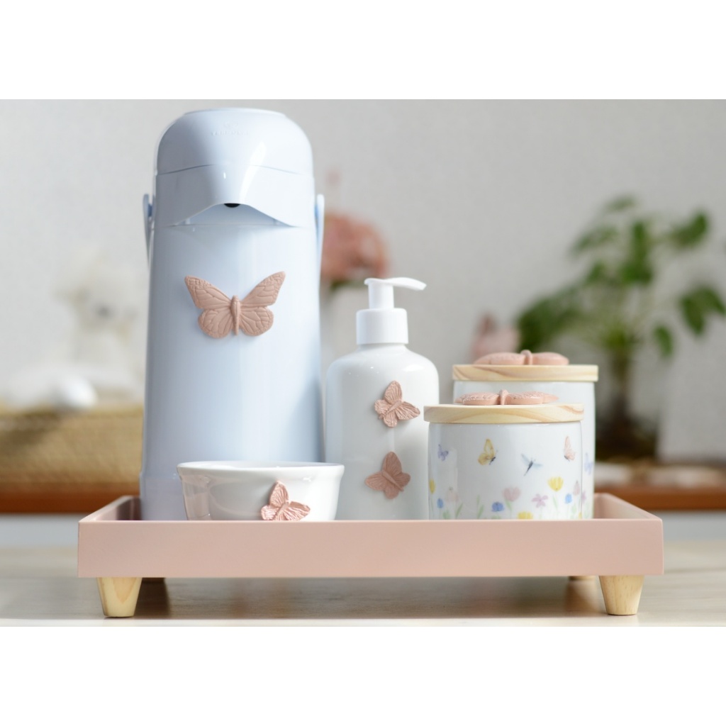 Kit Higiene Porcelana Maternidade Jardim Encantado Meninas Bebê Borboleta Rosê K053