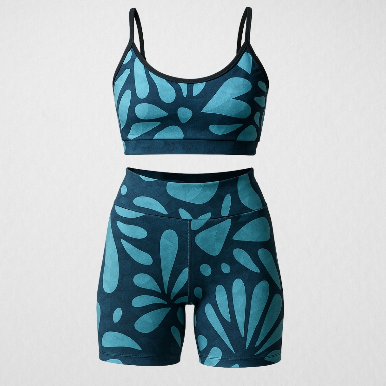 Conjunto Estampado Short e Top de Alcinha Feminino Confortável Fitness Academia