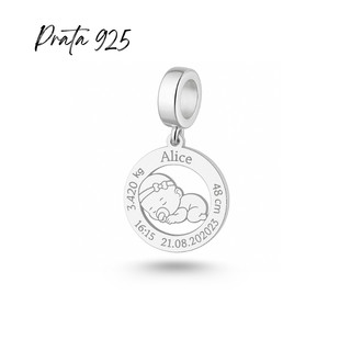 Berloque Dados de Nascimento do Bebê Prata 925 – Dia das Mães