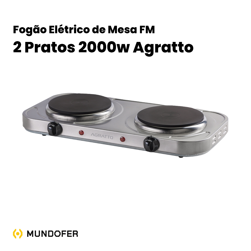 Fogareiro Fogão Elétrico Cooktop Camping 2000 Watts 2 Bocas Linha Premium Portátil Aquecimento Rápido Camping e Obra