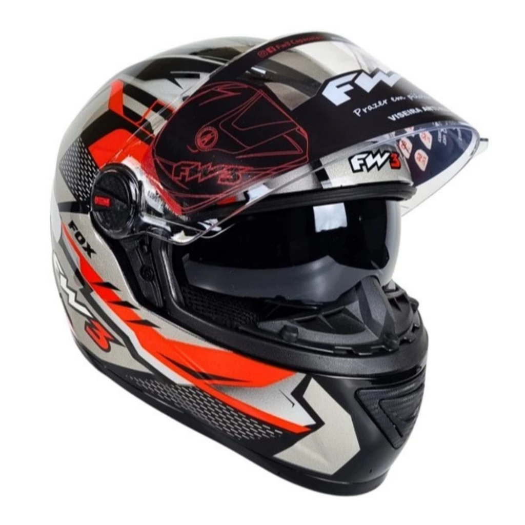 Capacete GTX Fox Grafite / Vermelho com Óculos FW3 - 58 / 60