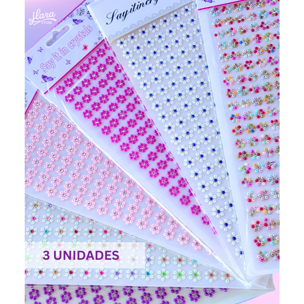 3 Cartelas de Brilho Adesivo de Pérola - 160 adesivo por cartela.