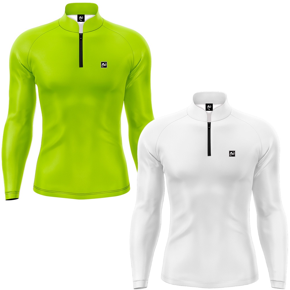 Kit 2 Camisetas Camisa Pesca Básica Com Proteção Solar Cores Verde Limão e Branco