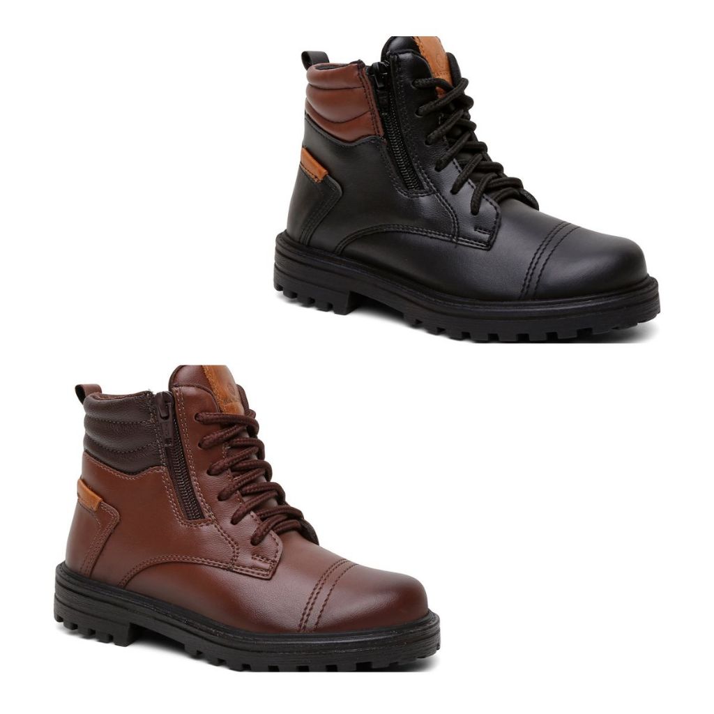 Kit 2 Coturnos Masculinos Infantil Estiloso C/ Zíper Lateral e Solado Tratorado