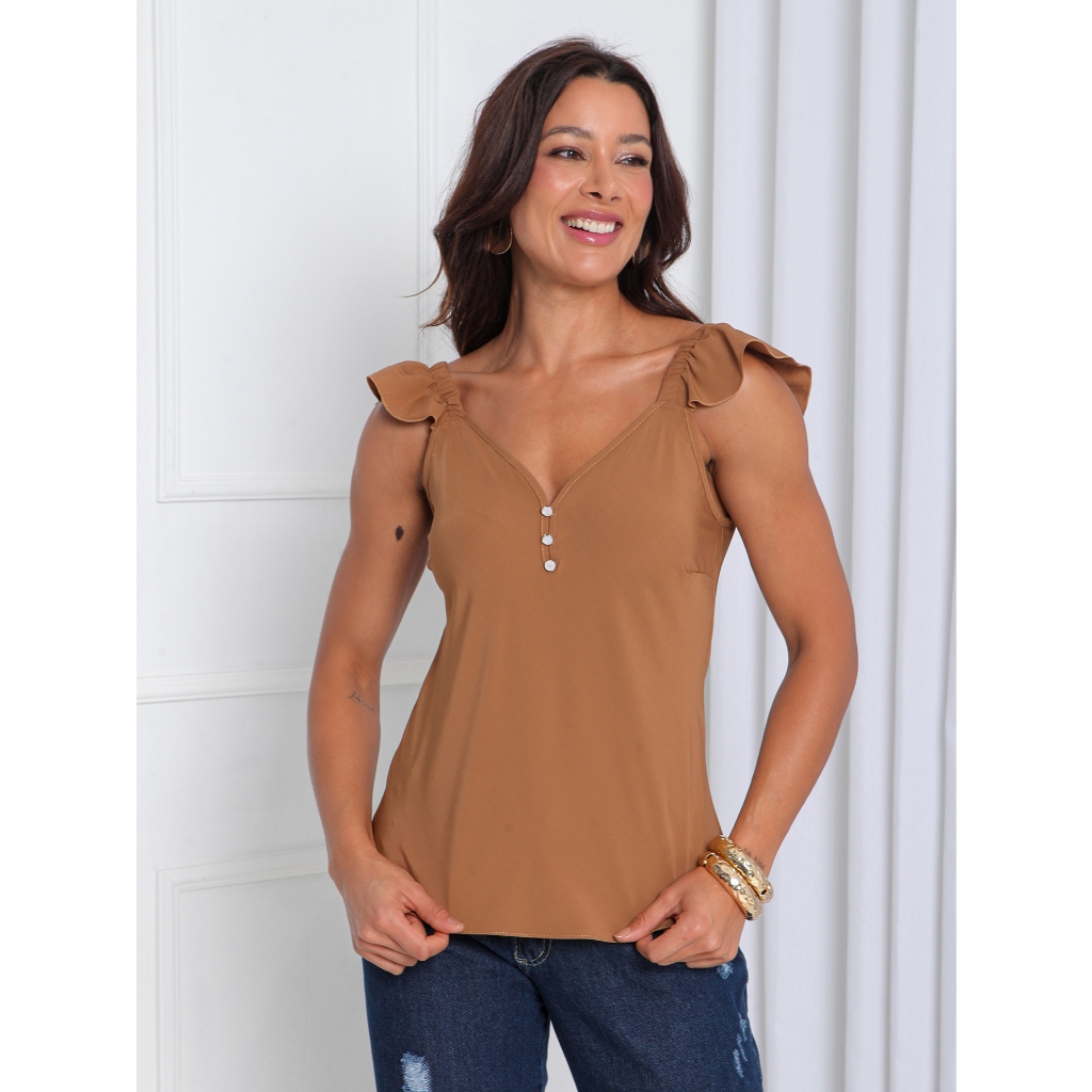 Blusa Feminina Social Babado Alça Simples e elegante！！！ em Oferta na Shopee