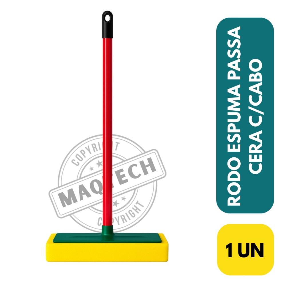 1 Rodo de Espuma Passa Cera com Cabo Brilho no Piso Limpeza Casa Chão Multiuso Profissional Prático