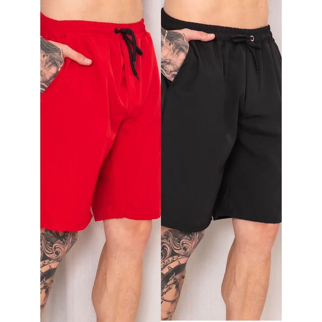 kit 2 Bermuda  elastano elástico Lisa básica masculinos até joelho Adequado para o público