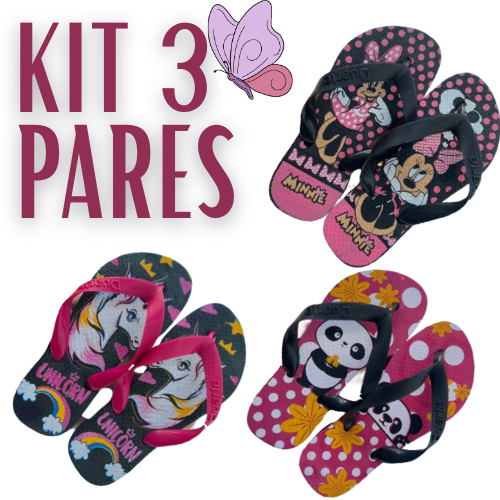 Kit 3 Pares de Chinelo Infantil Feminino Menina Personagens Leve Macio Mais Vendidos em Oferta na Shopee