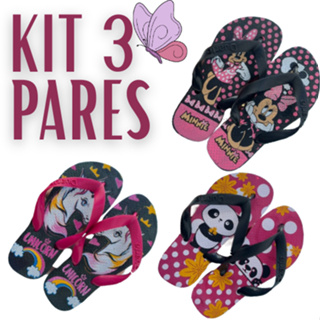 Kit 3 Pares de Chinelo Infantil Feminino Menina Personagens Leve Macio Mais Vendidos em Oferta na Shopee