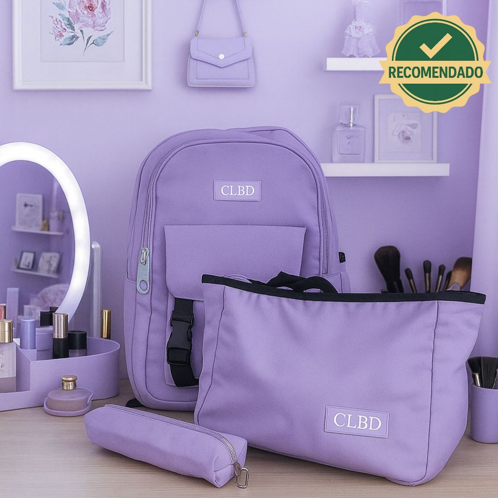 Kit Conjunto Feminino Com Mochila Bolsas Estojo Chaveiro Em Nylon Estilo Coreano Grande Capacidade