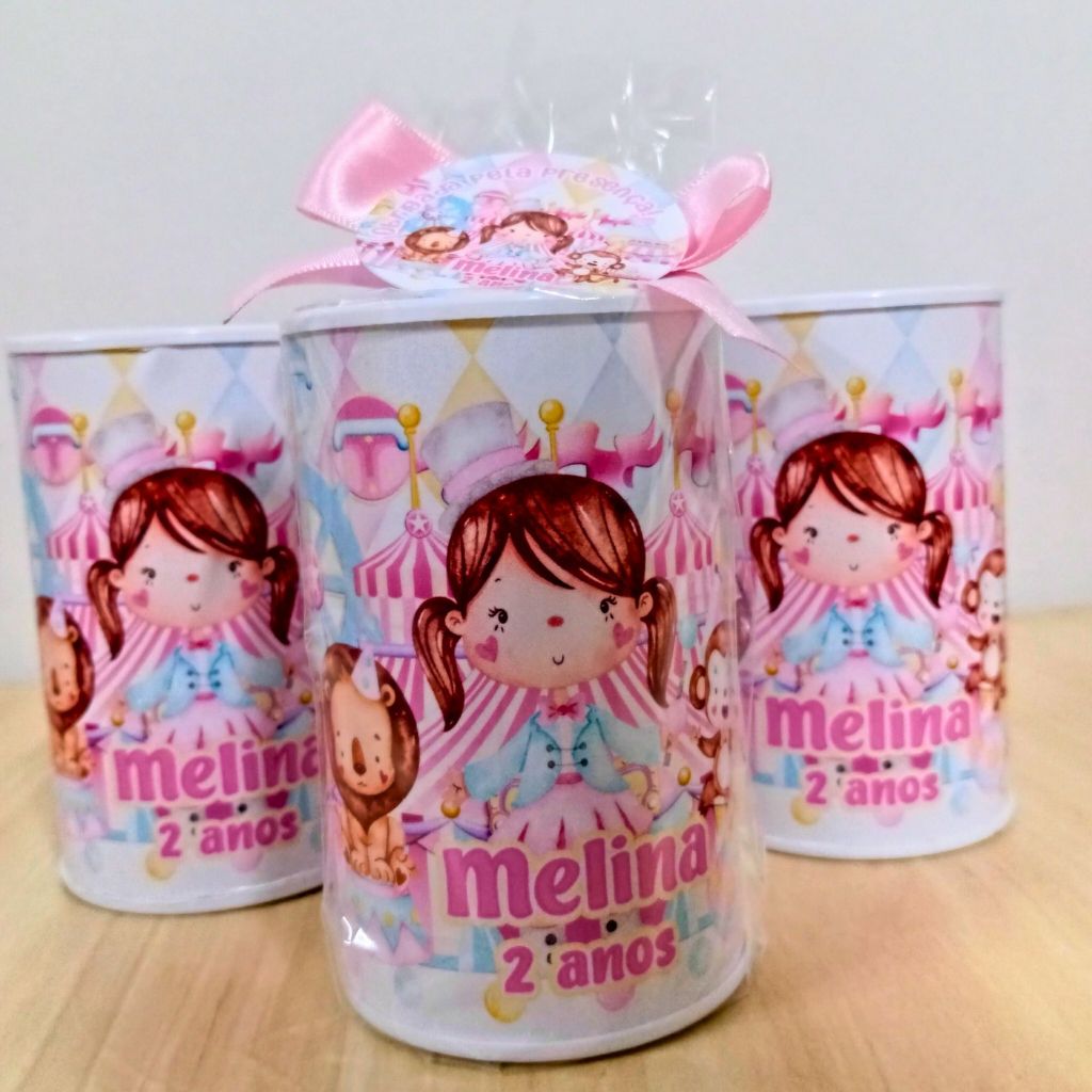 Cofrinho Personalizado Circo Rosa | Lembrancinha Festa Infantil | Fazemos Todos os Temas