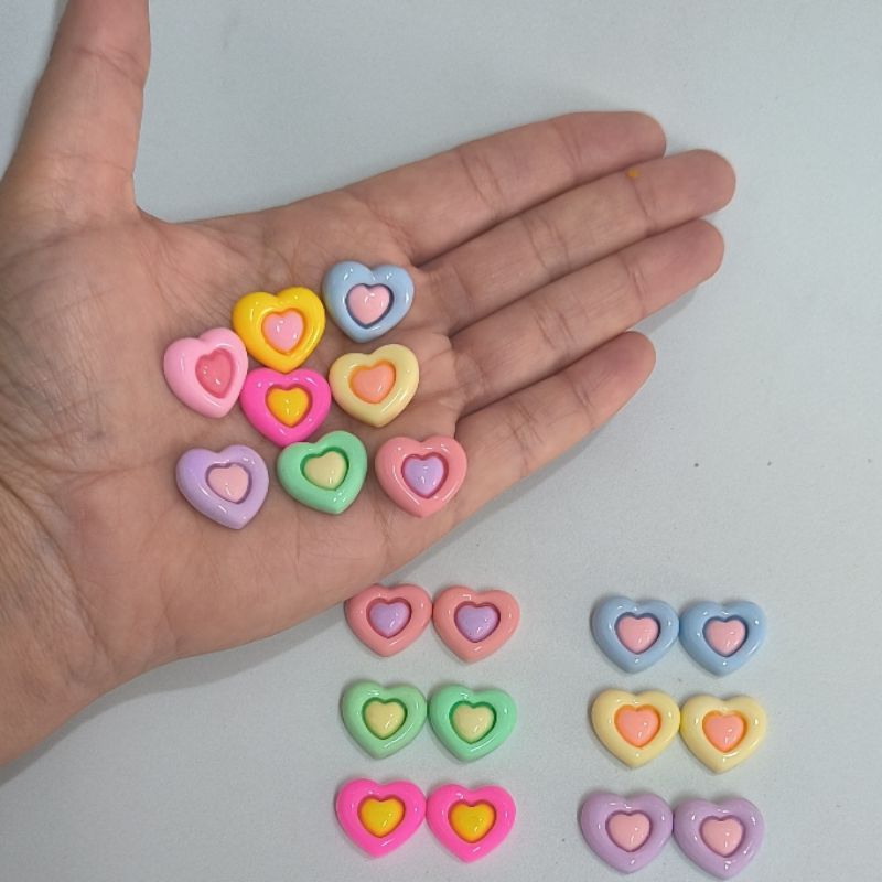 Aplique Chaton Coração em Resina com MIOLO COLORIDO com 12 peças enviado em Pares Artesanato DIY Porcelana Fria em Oferta na Shopee