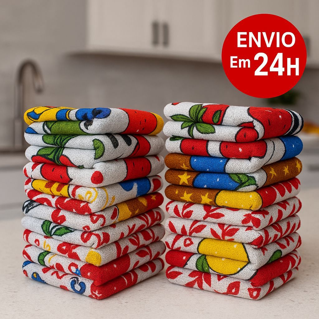 Kit 10 Pano de Copa Atoalhado Premium 40x60cm Panos de Prato 100% Algodão Alta Absorção