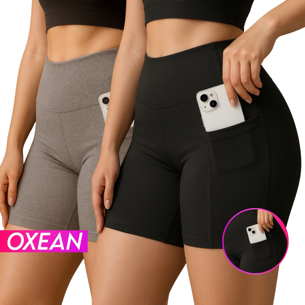 Bermuda Feminina Suplex Bolso Lateral Short Academia Cintura Alta Zero Transparência