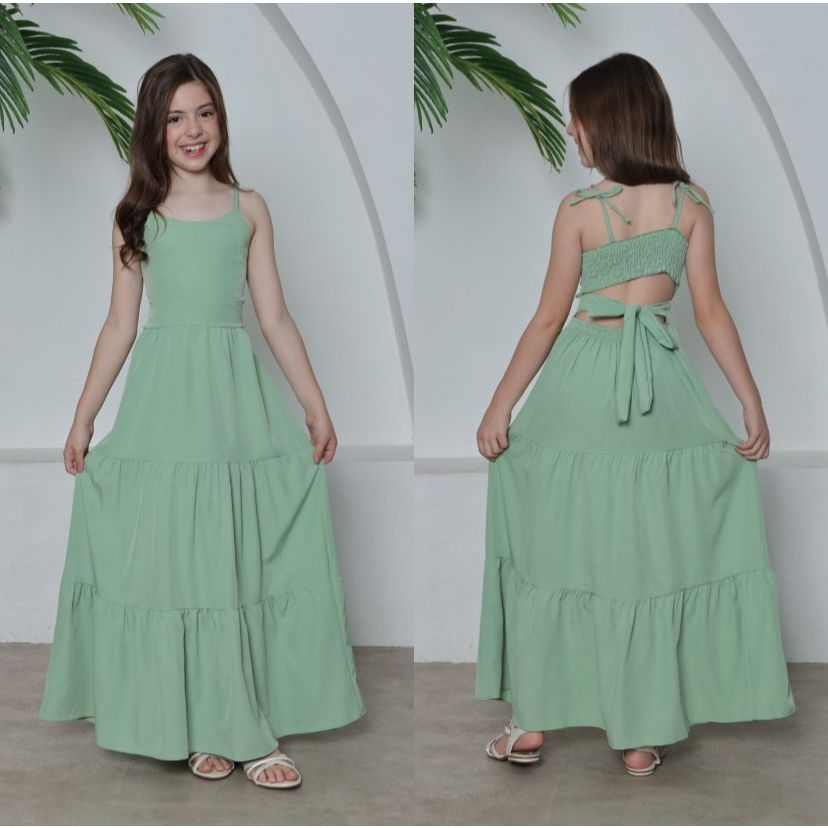 VESTIDO LONGO INFANTIL MENINA JUVENIL LISO ALCINHA DE AMARRAR REGATA 3 MARIAS
