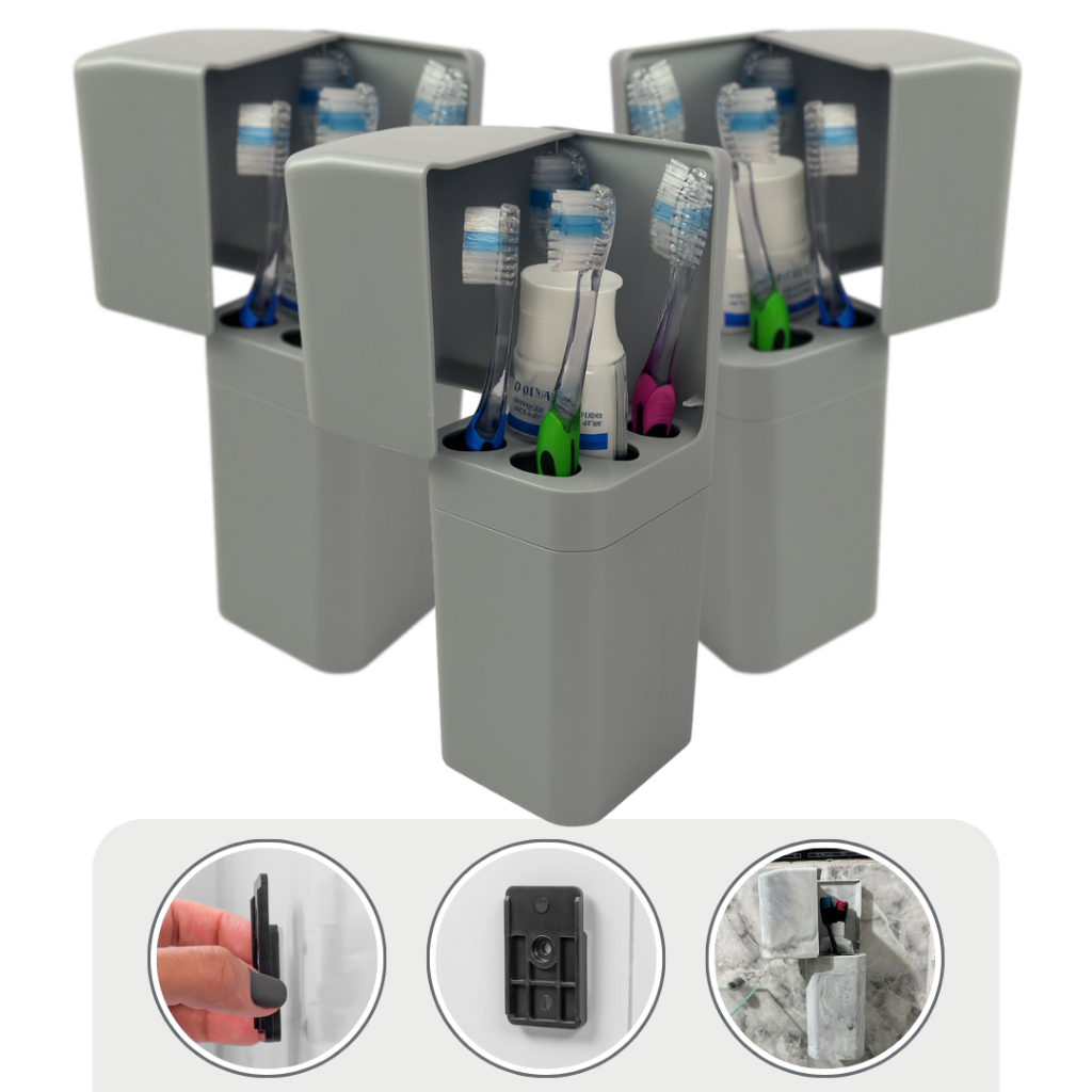 Kit 3 Porta Escova Com Suporte Creme Dental Decoração Banheiro Luxo Barato Organizador Higiênico