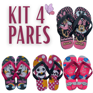 Kit 4 Pares de Chinelo Infantil Feminino Menina Personagens em Oferta na Shopee