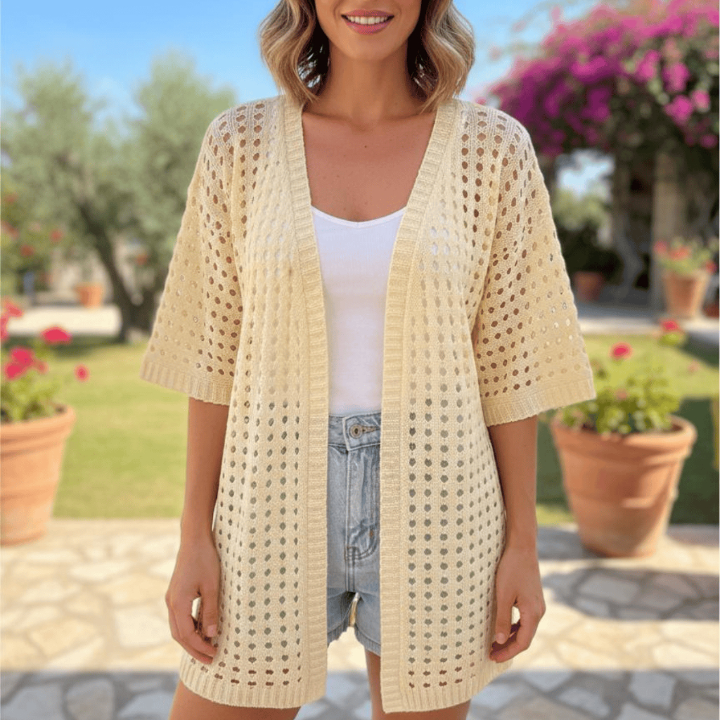 Kimono Feminino Cardigan Vazado Feminino Leve Moderno Básico Elegante Casual Verão Chique — imagem 2 de 2