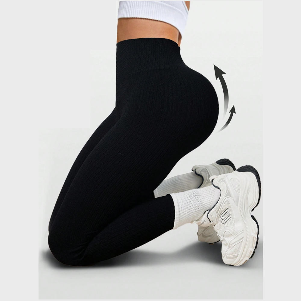 Calça Legging Zero Transparencia Canelada Cintura Alta Sem Costura para Academia Feminina, Elástica, Esportiva e Fitness