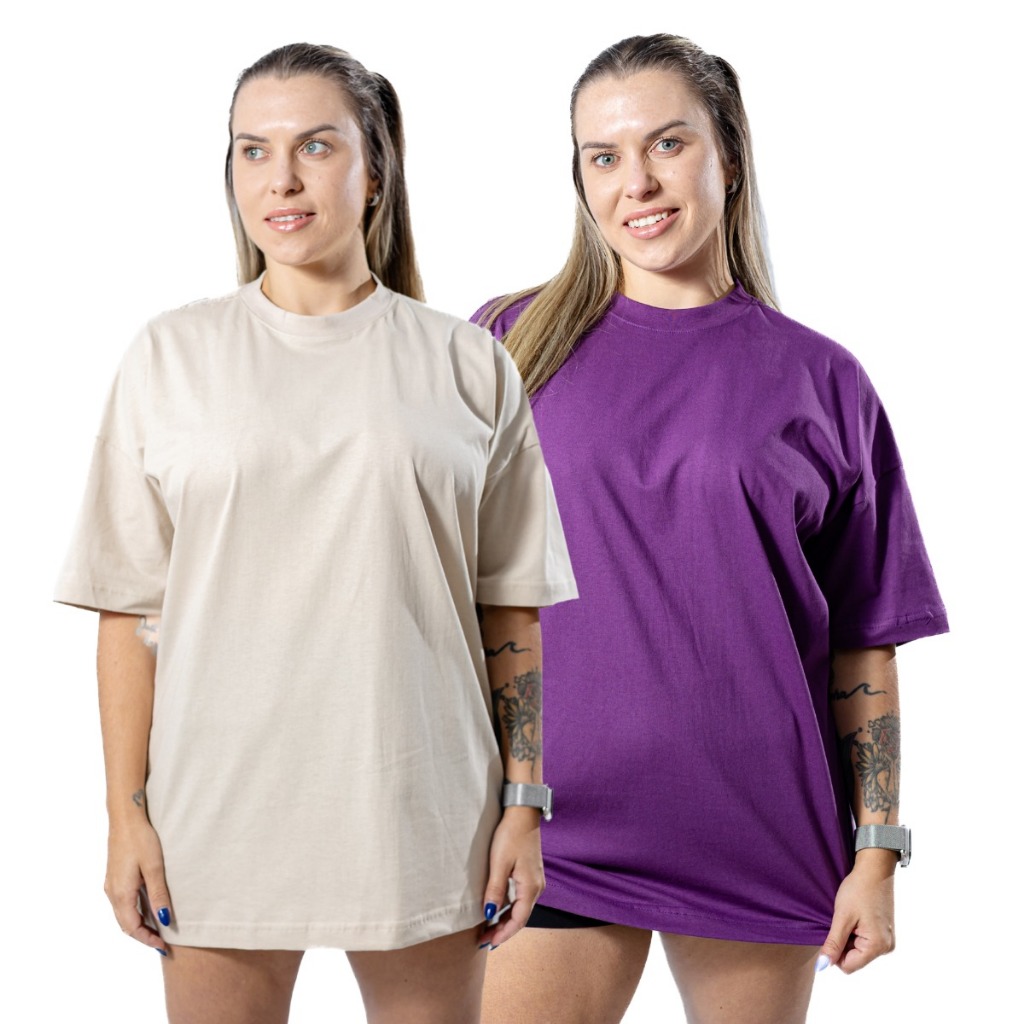 Kit 2 T-Shirts Femininas Oversized Algodão Premium Toque Macio e Visual Moderno Casual