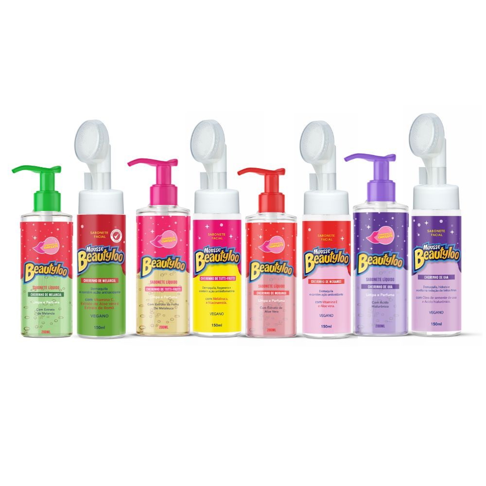 Kit Mousse Facial Gel de Limpeza Cheirinho de Chiclete Beautyloo Face Beautiful em Oferta na Shopee