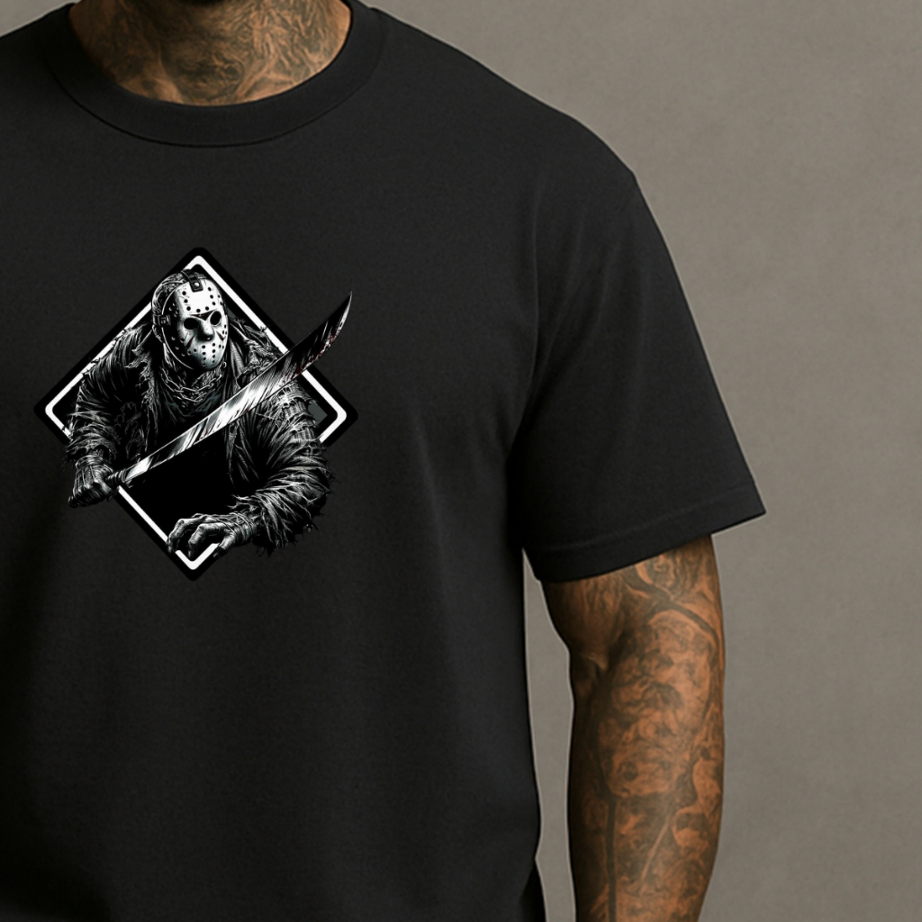 Camisa T-shirt Hallowen 100% Algodão Estampada Jason Facao Camista Básica Casual Envio Rápido
